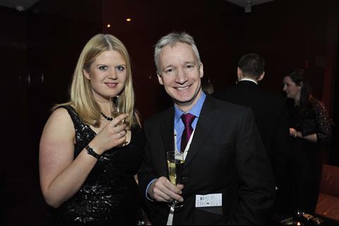 Retail Week's Gemma Goldfingle and Amazon's Doug Gurr at the VIP reception of the Oracle Retail Week Awards